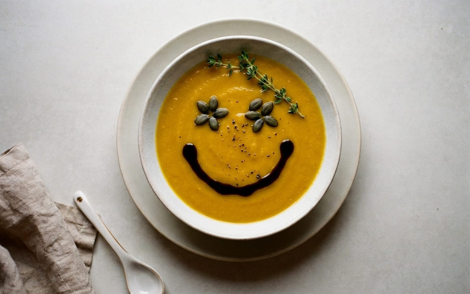 Soup with pumpkin seed oil, landscape